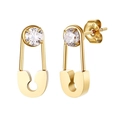 Gold paperclip earrings in stainless steel featuring round sparkling zircon stones - Paperclip Design / Gold