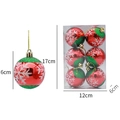 6cm red glossy Christmas ball with white snowflake pattern and green glitter details - D-Snowflake Pattern