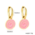 18K gold plated stainless steel hoop earrings with pink spiral round fruit charm - Pink Swirl Style (EA56260FG)