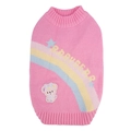Pull en tricot rose pour animaux avec motif arc-en-ciel et écusson d'ours mignon - S / Rose Bonbon