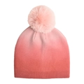 Women's pink tie-dye gradient knit beanie with a soft faux fur pom pom - Pom Pom Hat / Brick Red Gradient