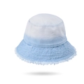 Cappello a secchiello da donna in denim sfumato azzurro con bordi sfilacciati - Azzurro