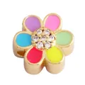 Colorful enamel six-petal flower charm in gold finish with white zircon center - Flower-Mixed Colors