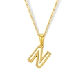 Goldene Titanstahl-Halskette mit Buchstabe N Anhänger und weißer Perlmutt-Einlage - Buchstabe N(S-P003-N)