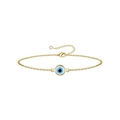 Detail of gold paperclip chain bracelet with blue evil eye charm and lobster clasp - Gold Fine Chain Single Layer #2 (Iron Chain)