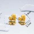 Exaggerated 18K gold plated heart stud earrings with geometric pleated metal texture - Faceted Heart - Gold