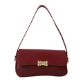 Sac baguette rouge foncé minimaliste avec boucle en métal doré et bandoulière en cuir - Rouge