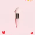 Detailed macro view of the pink mushroom sponge makeup blender with a long ergonomic handle - Single Pack / Rose Gold Tube + Light Pink Slanted Head