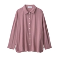 Women's dusty rose long sleeve shirt and loose pants set with belt in flat lay view - Dusty Pink Shirt