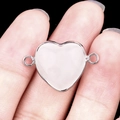Pink gemstone heart connector with silver-plated rim for DIY jewelry making - White Jade Double Hole (Silver)