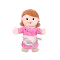 Family plush hand puppet with brown curly hair and pink dress for role play - Full Body Mother