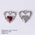 Gothic silver heart pendant with red enamel inlay and hammered texture for jewelry making - 84442 Red