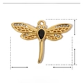 Detail view of 29mm x 21mm dragonfly pendant with zircon and stainless steel specs - YE592-3-White Wing Black Body Dragonfly
