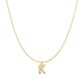 Gold plated snake chain necklace featuring a zircon encrusted letter K pendant - Letter K
