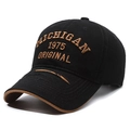 Distressed black baseball cap with brown Michigan 1975 embroidery and torn brim - Adjustable / Black