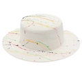 Macro shot of colorful paint splatter on a white wide-brim boater straw hat texture - One Size [Boater Straw Hat] / Graffiti (White)
