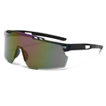 Cycling sunglasses with colorful mirrored lenses and matte black anti-slip frames - Large Frame Sports Style (83151) / Purple Silver