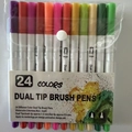 Set of 24 dual tip brush pens in clear plastic pouch for creative watercolor art - Old Style White Barrel 24 Colors (Soft Pack)