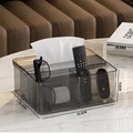 Transparent grey tissue box organizer with dual storage compartments, 23.5x20.2x9.8 cm - Multifunctional Smoke Grey (Large)