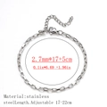 Silver stainless steel 2.7mm rectangular link bracelet with lobster clasp and extension - Long Box Chain Style / 2.7mm Wide (17+5cm) / Steel