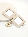 Portachiavi mini cornice pieghevole in pelle PU beige con anello in metallo dorato - Bianco Sporco