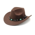 Detail of vintage brown wool cowboy hat with turquoise beads and metallic studs - M (56-58cm) / Coffee