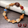 Traditional multi-bead bracelet with wood and agate, featuring academic blessing charms - Success Style (Premium)