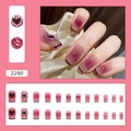 Blush gradient press-on nails with 3D heart designs and pearls in short coffin shape - Z280 Heart Pearl (Glue Type)
