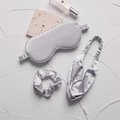 Silver silk sleep set with satin eye mask, twisted headband and hair scrunchie bundle - Silver