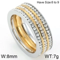 Two-tone gold and silver stainless steel ring with multiple rows of pavé zircons - Two-Tone Multi-Row Clear Gemstone (KR48322-K)