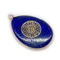 Lapis Lazuli teardrop pendant with gold Greek key pattern on polished natural blue stone - No.6-Greek Key