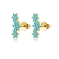 Golden S925 sterling silver flower stud earrings with turquoise stones and zircons - 925 Silver / Turquoise