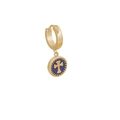 Detailed close-up of a golden earring with a blue enamel cross charm on a white background - Blue Cross Pendant (6#)
