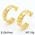 Orecchini a cerchio in acciaio dorato con strisce e strass di cristallo 23x7mm - Oro (KE113142-KFC)