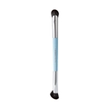 Dual-ended cosmetic brush with blue handle, featuring fluffy and angled black bristles - G1150 Dual-ended Contour Blending Brush (Blue)