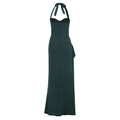 Elegant deep green halter maxi dress with back zipper and adjustable neck tie straps - XS / Dark Green
