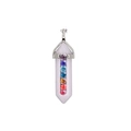 Detail of a hexagonal rose quartz chakra pendant with seven colorful faceted crystals - Chakra Cap Hexagonal Column / Rose Quartz