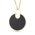 Golden titanium steel necklace with a round black pendant on a white background - Gold Pendant No Chain (KP100857-KC)