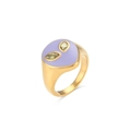 Gold stainless steel ring with light purple enamel and yellow marquise gemstone alien eyes - US 6 / Purple