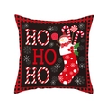 Christmas pillow cover with Ho Ho Ho text, snowman stocking and buffalo plaid border - TQR31-25/Ho Ho Ho Plaid Stocking