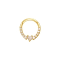 Golden heart piercing hoop ring with sparkling clear gemstones on white background - White CZ Heart / Gold