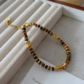 Tiger eye stone beaded bracelet with golden metal spacers and adjustable clasp - Tiger Eye Bracelet SL0146