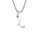 Collier en acier titane argenté avec pendentif lettre X et petit cœur sur chaîne box - Style Lettre X / Couleur Acier