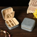 Portable square blue velvet jewelry box with mirror and zipper closure for rings - Velvet Deep Blue (With Mirror)