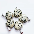 Five 15mm heart-shaped Dalmatian Jasper stone pendants with metal rings for DIY jewelry - Spotted Stone