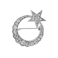 Silver alloy star and moon brooch with pave-set rhinestones on white background - Silver Moon Star