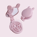 Pink foldable rabbit ear air cushion brush with compact mirror for portable hair styling - Pink Little Rabbit