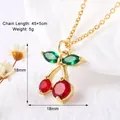 Gold cherry pendant necklace with red crystals and 45+5cm chain length details - Style F-Classic Red Green Zirconia