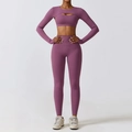 Ensemble de yoga 3 pièces violet avec haut à manches longues et legging taille haute - S / Haut Et Bas / Ensemble 3 Pièces (Soutien-gorge+Shrug+Pantalon) / Violet Prune