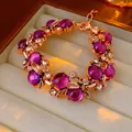 Bracelet vintage en or rose avec pierre magenta et cristaux blancs étincelants - Bracelet Violet